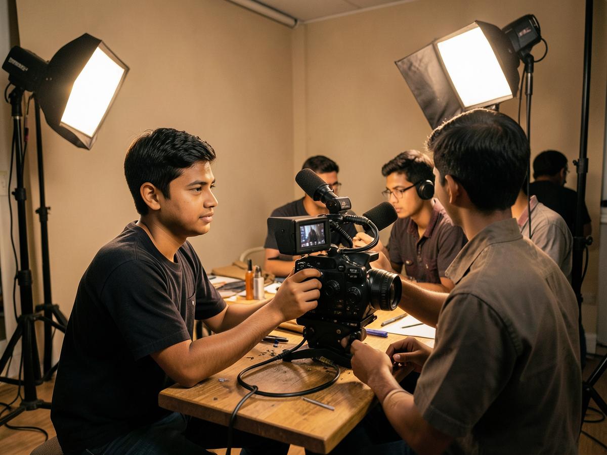Students operating a broadcast camera